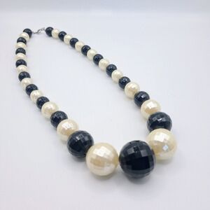 Black and Irridescent Cream Beaded Necklace
